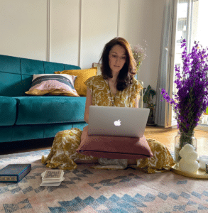 Anna Kovach astrologer in her home Anna Kovach astrologer doing natal charts at her home